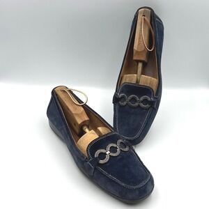 Naturalizer Womens Ginger Navy Blue Suede Loafers Moc Toe Ring Detail Size 11M